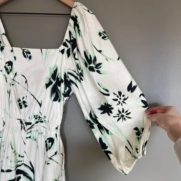 NWT Tanya Taylor‎ Stevie Romper Size Small Floral Linen Square Neck Puff Sleeve